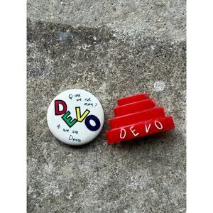 [LOT OF 2] VTG 1980s Devo Energy Dome Pin + 1" 'Are We Not Men' Pin RARE